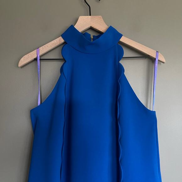 Ted Baker Torrii Dress Blue Size 6 Halterneck Scalloped Cute Chic High Neck Sexy - Picture 5 of 16